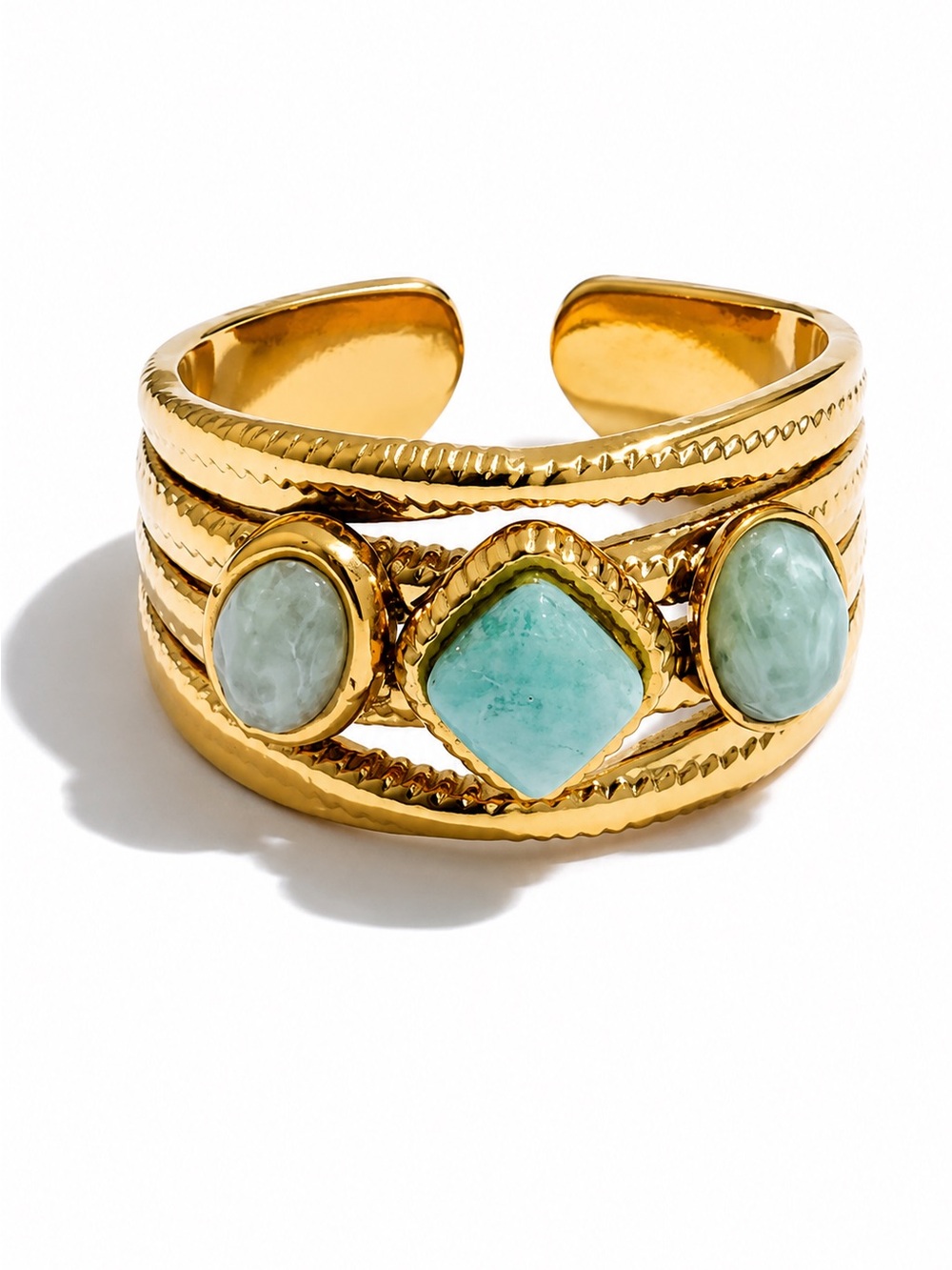 Vintage Gold-Tone Ring with Aqua Stones
